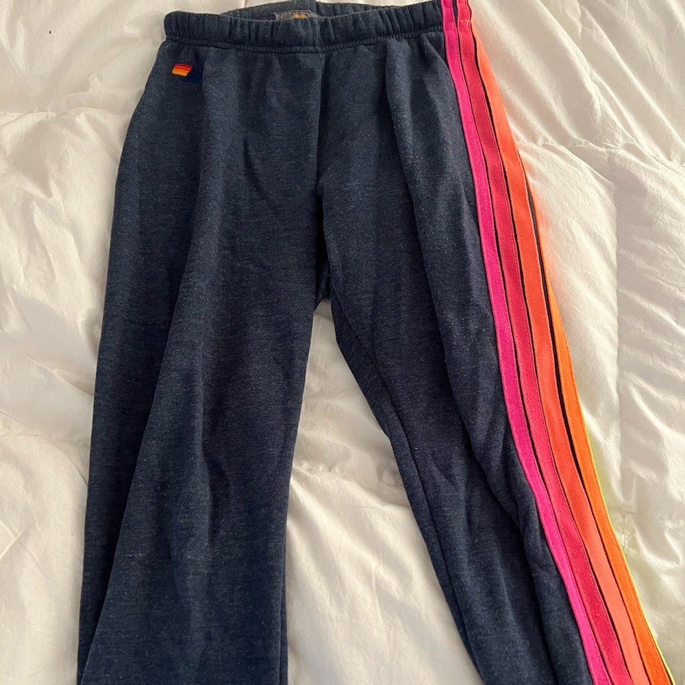 Aviator Nation 5 Stripe Sweatpants- Heather Navy Neon